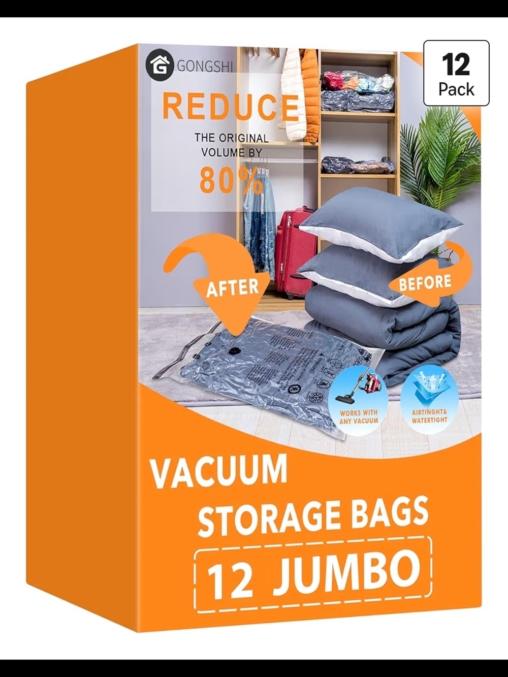 Orange Vacuum Storage Bags - 12 Jumbo Pack